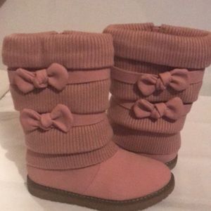Dream Pairs Pink Faux Fur Lined Mid Calf Boots with Bows … Like New Size 5